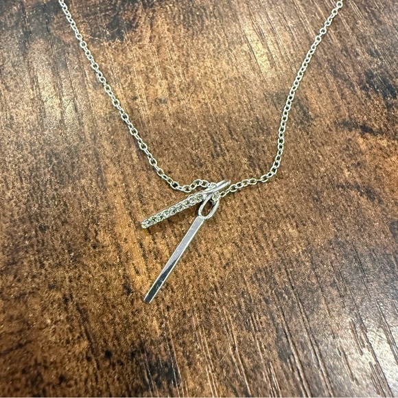 Elegant Double Bar Crystal Silver Necklace 925 Adjustable NWOT! - Picture 6 of 9